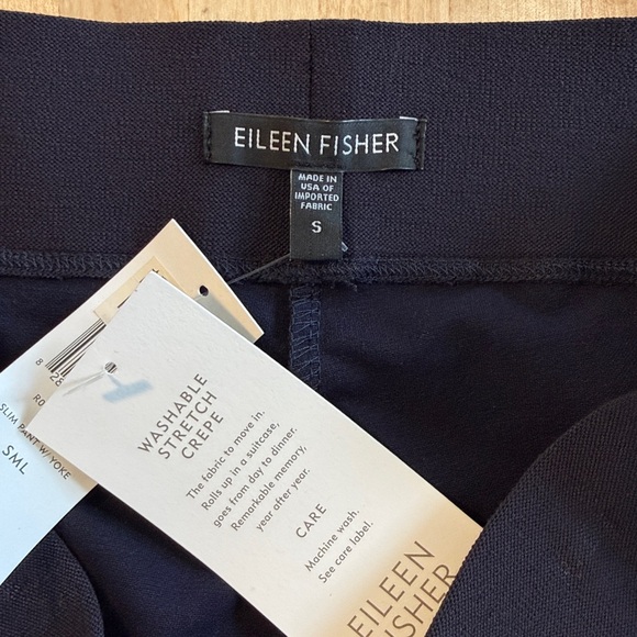 NWT Eileen Fisher Washable Stretch Crepe Mid-Rise Navy Knit Pull On Slim Pant, S - Picture 9 of 11